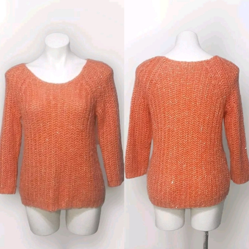 Anthropologie Knitted & Knotted Fuzzy Open Knit Sparkly Pullover Sweater Medium